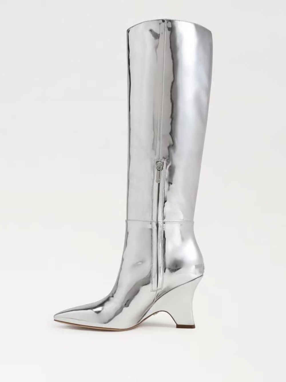 Sam Edelman Vance 2 Knee High Boots Silver Metallic Pointed Toe Block Heel - Picture 2 of 16